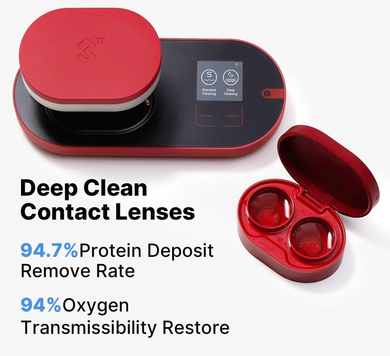 3N ReO2 Contact Lens Cleaner, Electrophoresis Technology, with Mirror and Tweezer, Deep Clean Soft Lens, Long-Term and Colored Contact Lens, Non-ultrasonic Cleaner (Red) - Image 3